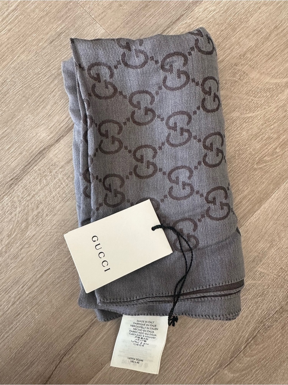Gucci Jacquard Taupe Grey/Brown GG Monogram Scarf